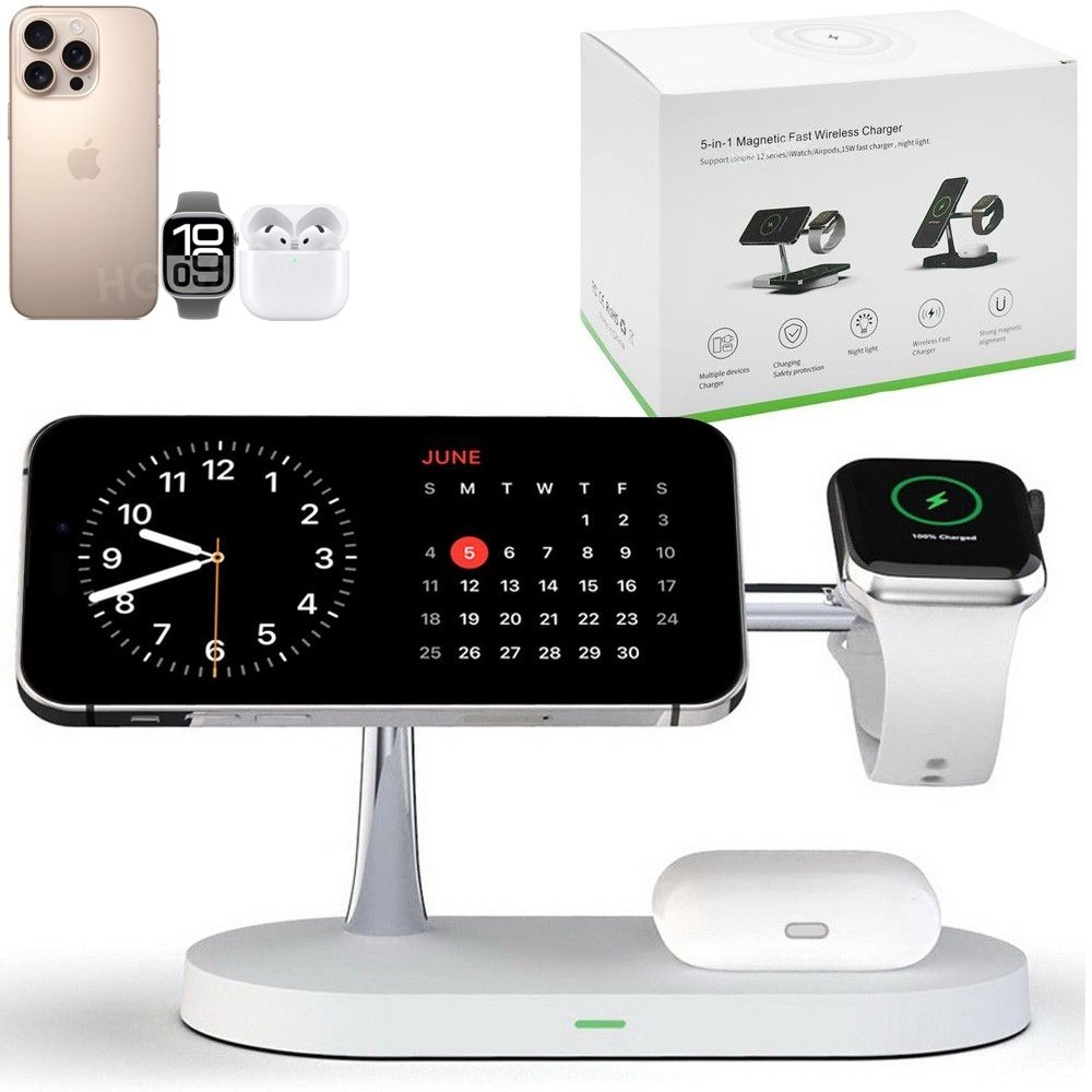 Stacja Smart MagSafe 4w1  | Bezprzewodowa Ładowarka Indukcyjna Qi Stojak | 15W