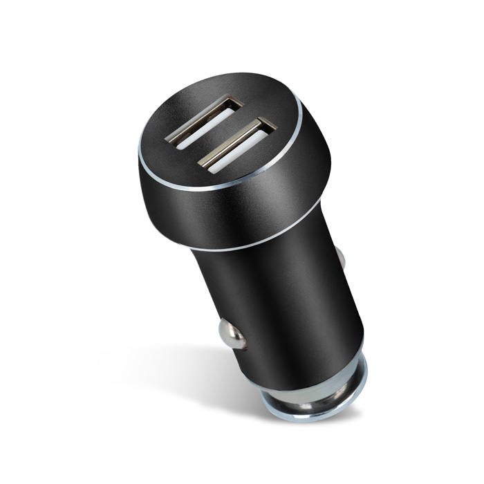 Aluminiowa Ładowarka Samochodowa 3.1A 2xUSB Black