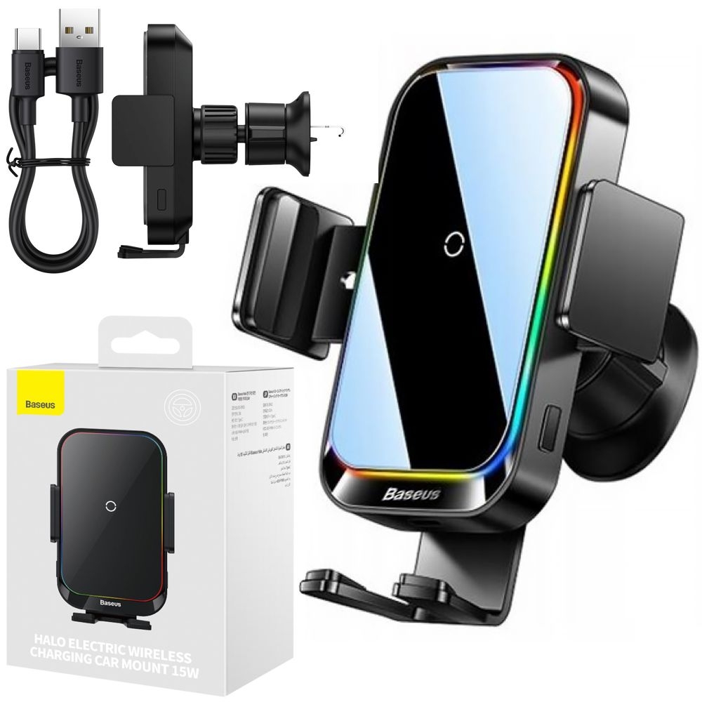 Baseus | Automatyczny Uchwyt Indukcyjny do Kratki z Czujnikiem 15W + Kabel | Czarny