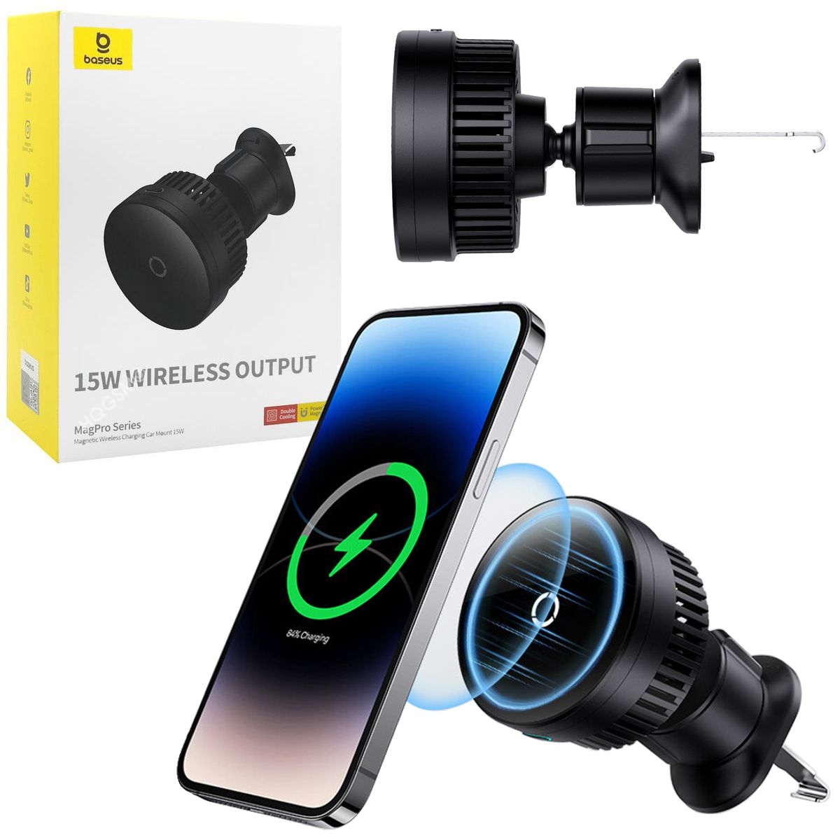 Baseus MagPro | Uchwyt Indukcyjny MagSafe z Wentylatorem do Kratki Nawiewu | 15W