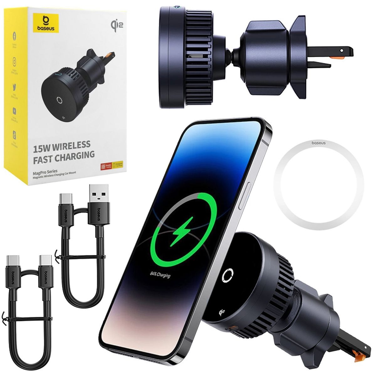 Baseus MagPro Qi2 | Uchwyt Indukcyjny MagSafe z Wentylatorem do Kratki Nawiewu | 15W