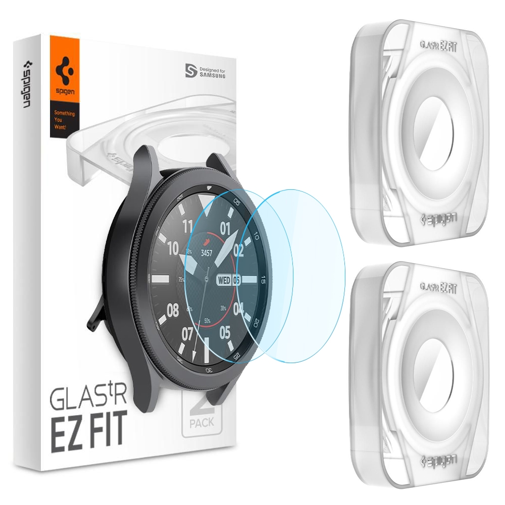 Szkło Hartowane SPIGEN Glas.tR EZ FIT + Ramka Montażowa | 2 sztuki do Samsung Galaxy Watch 4 Classic 46mm