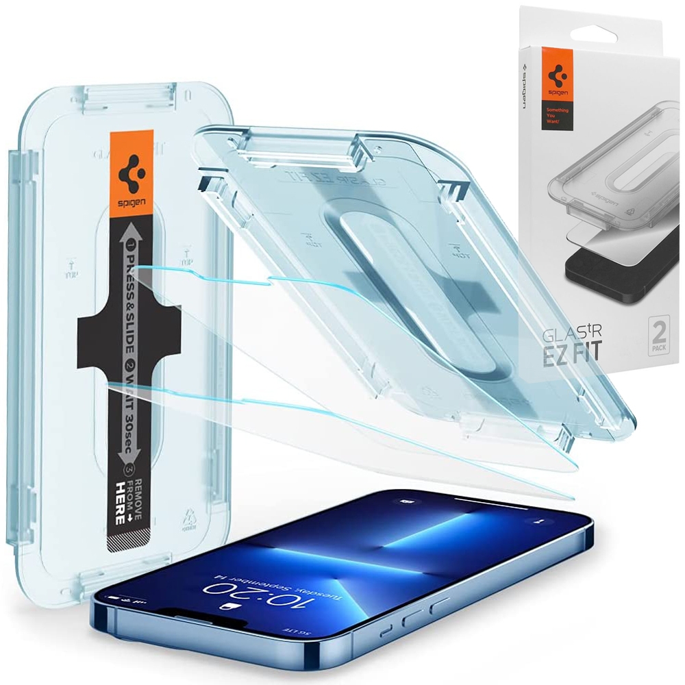 Szkło Hartowane SPIGEN GLAS.tR EZ FIT + Ramka Instalacyjna | 2szt do Apple iPhone 13 Pro Max