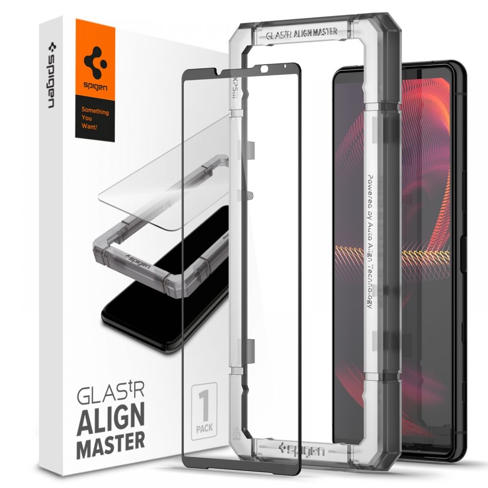 Szkło Hartowane SPIGEN GLAS.tR Align Master | Full Cover + Ramka Instalacyjna do Sony Xperia 5 III