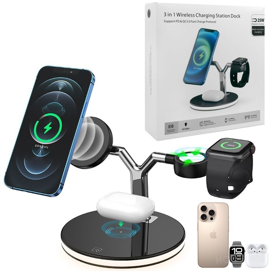 Stacja Smart 3w1 z MagSafe | Indukcyjna Ładowarka Stojak Qi 15W | Apple iPhone Watch Airpods