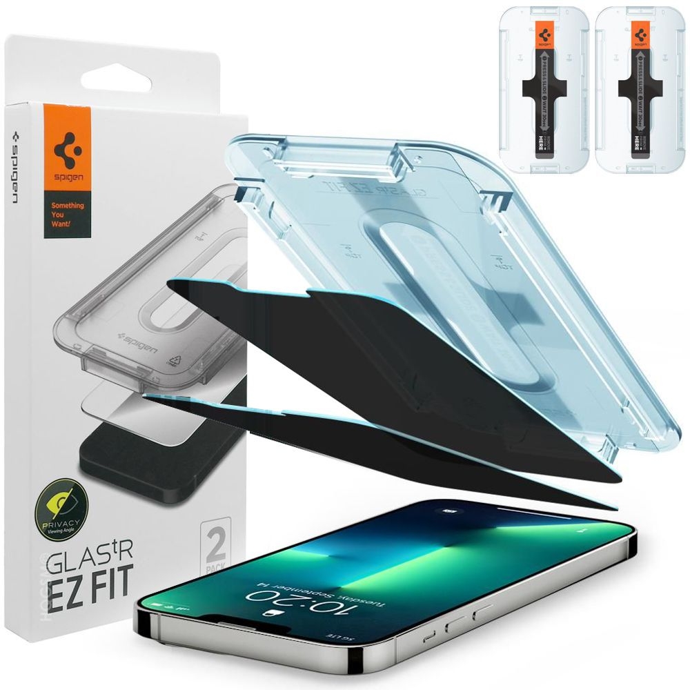 Szkło Prywatyzujące SPIGEN SPIGEN EZ Fit PRIVACY | 2 sztuki do Apple iPhone 13 Pro Max
