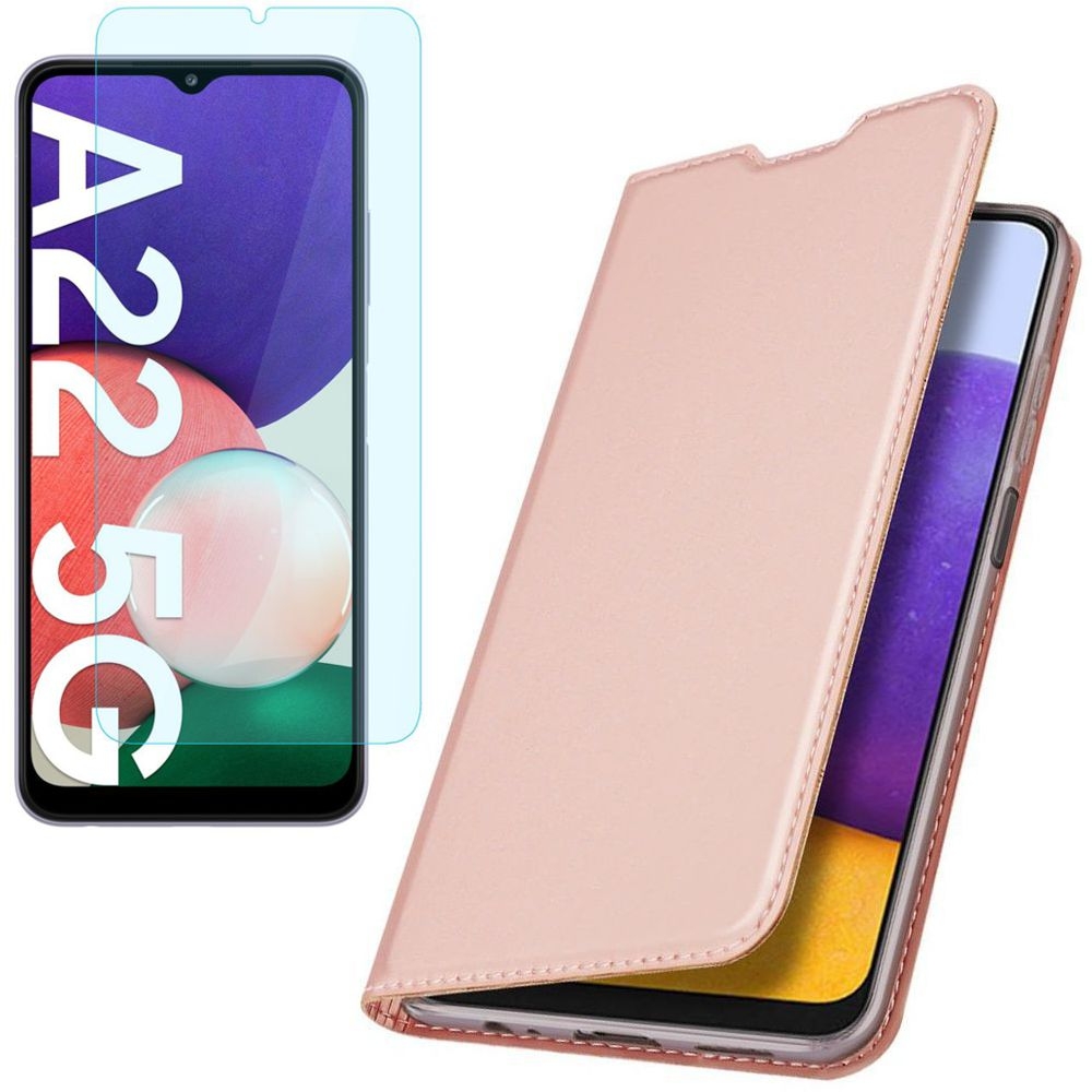 Etui z Klapką | DUX DUCIS | Skin Pro | Rose Gold + SZKŁO do Samsung Galaxy A22 5G