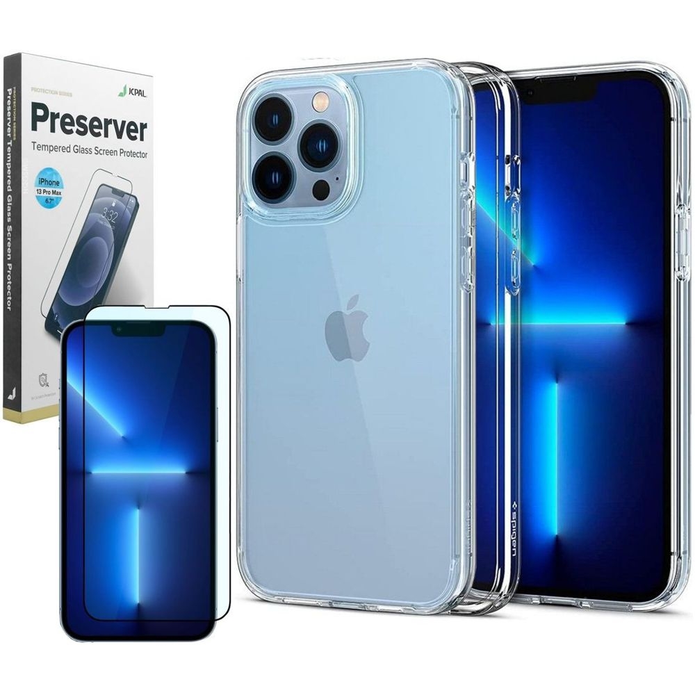 Etui SPIGEN Ultra Hybrid | Crystal Clear + SZKŁO Preserver do Apple iPhone 13 Pro Max