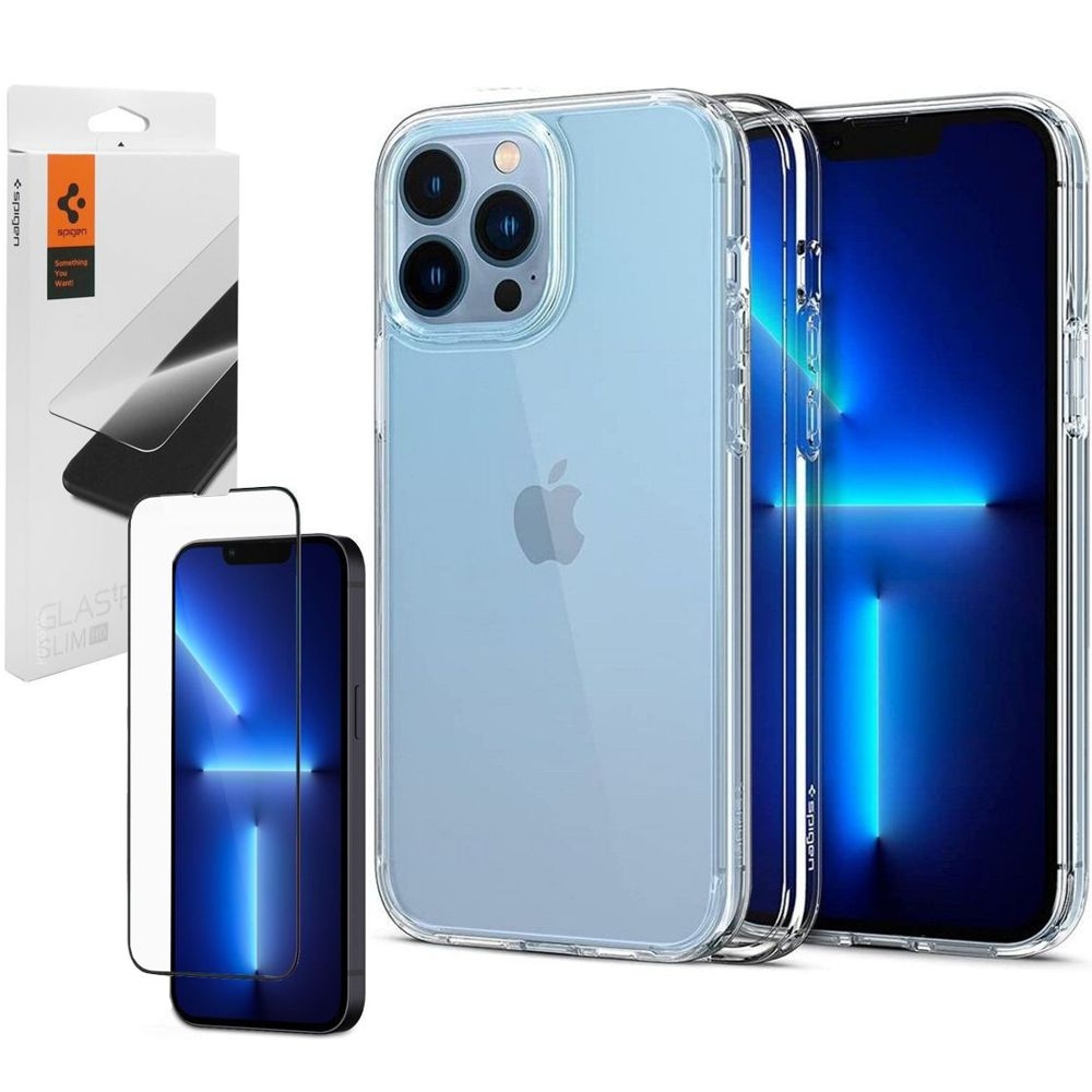 Etui SPIGEN Ultra Hybrid | Crystal Clear + SZKŁO Spigen do Apple iPhone 13 Pro Max