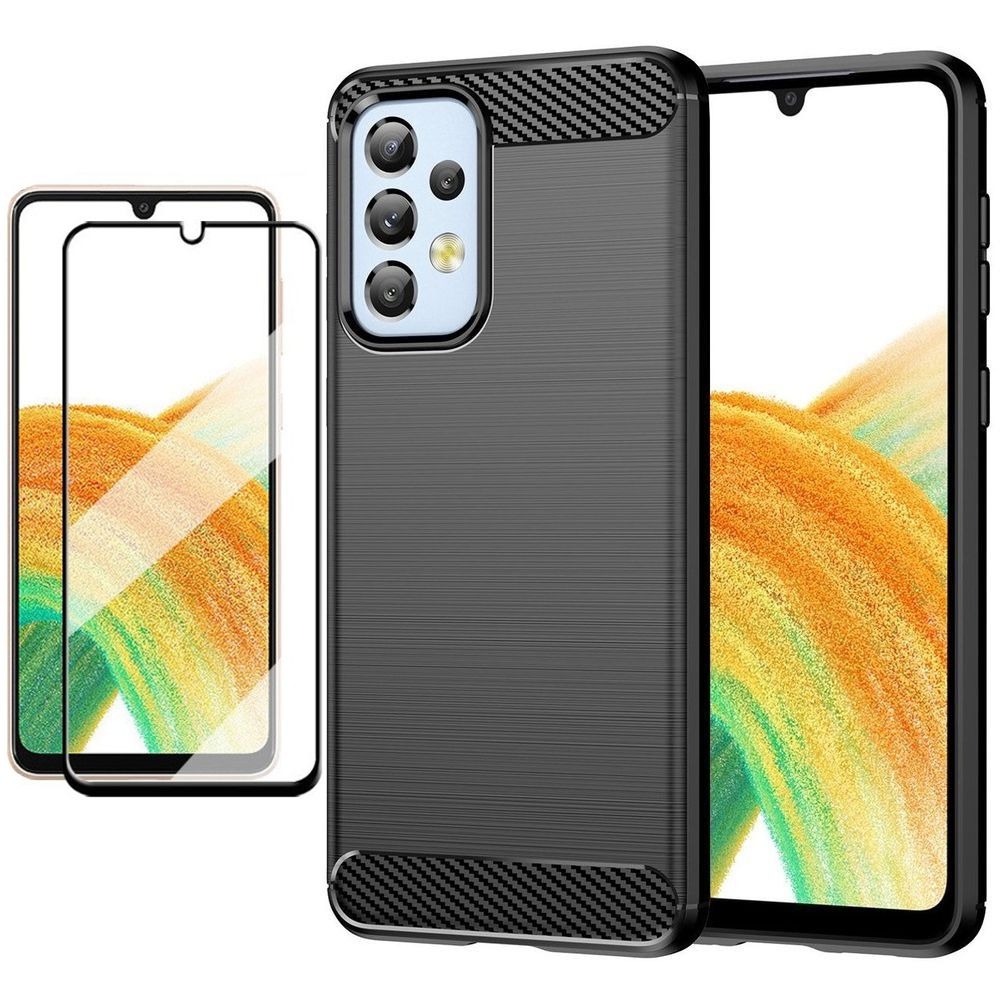 Etui CARBON Soft Case | Coal Black + SZKŁO 5D do Samsung Galaxy A33 5G
