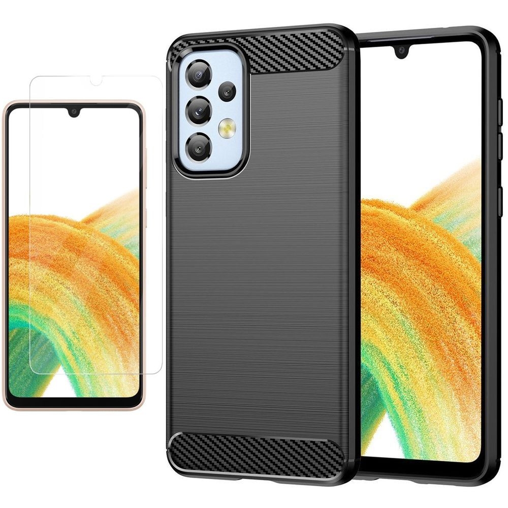 Etui CARBON Soft Case | Coal Black + SZKŁO Ceramiczne do Samsung Galaxy A33 5G