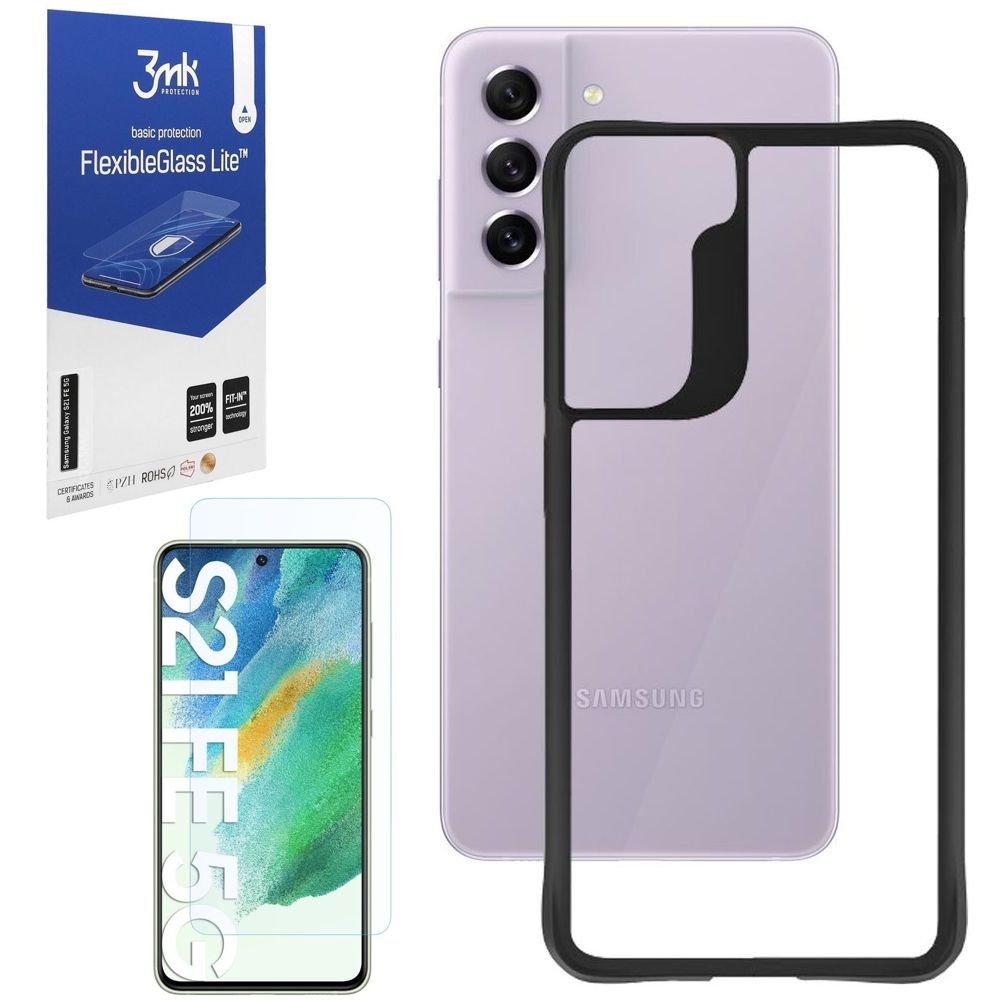 Pancerne Etui 3mk Satin Armor Case | Black + SZKŁO 3mk FG Lite do Samsung Galaxy S21 FE 5G