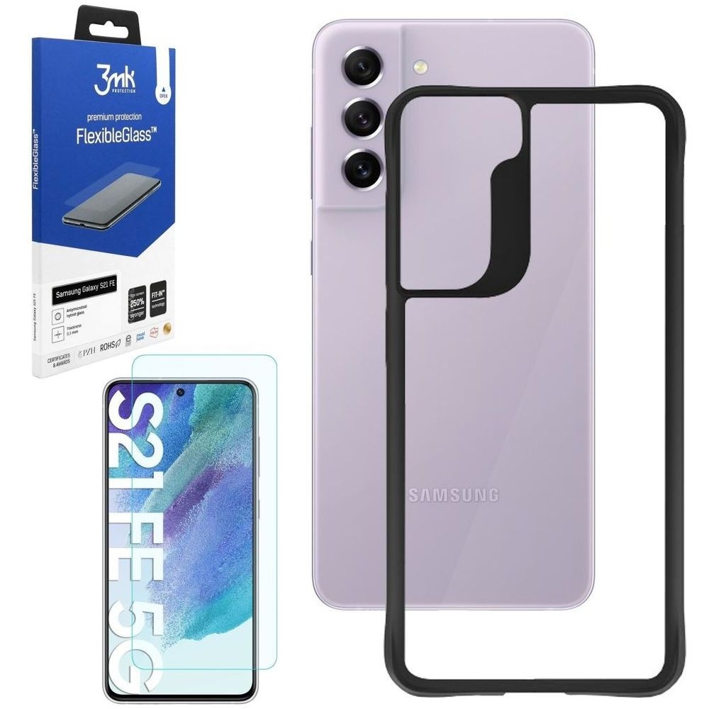 Pancerne Etui 3mk Satin Armor Case | Black + SZKŁO 3mk Flexible Glass do Samsung Galaxy S21 FE 5G