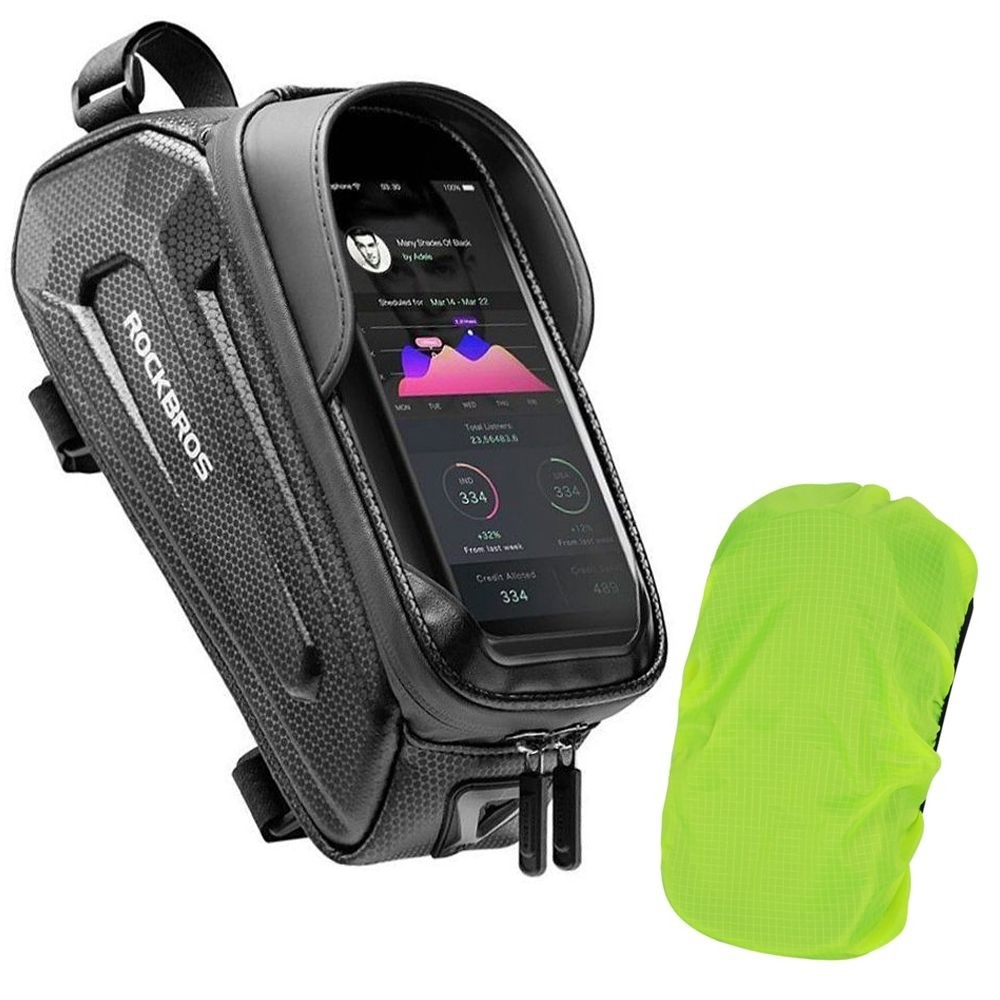 RockBros | Sztywna Wodoodporna Sakwa na Rower na Ramę | 1.7l + Pokrowiec Przeciwdeszczowy