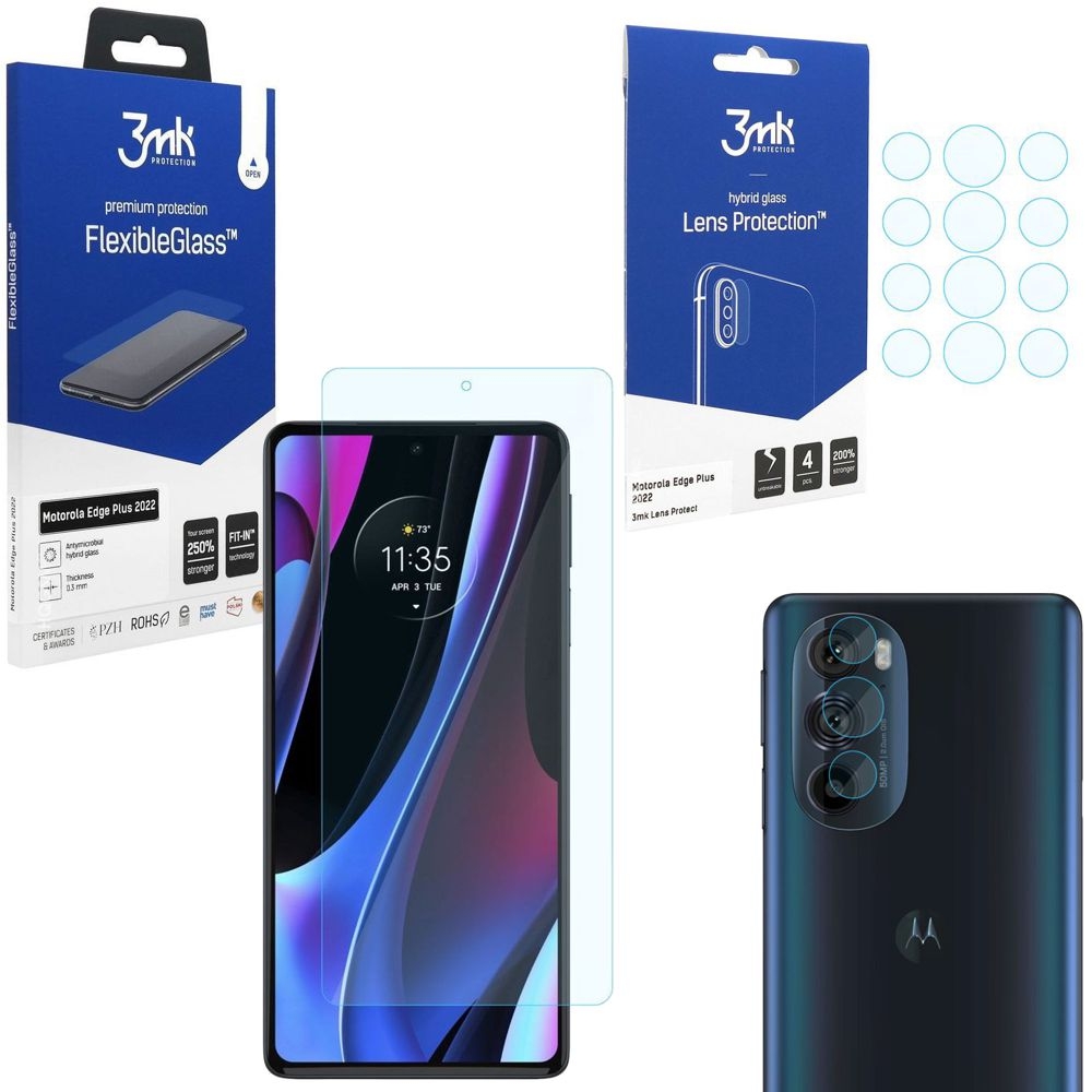 SZKŁO 3mk Flexible Glass + Lens Protection | 4szt do Motorola Edge+ Plus 2022