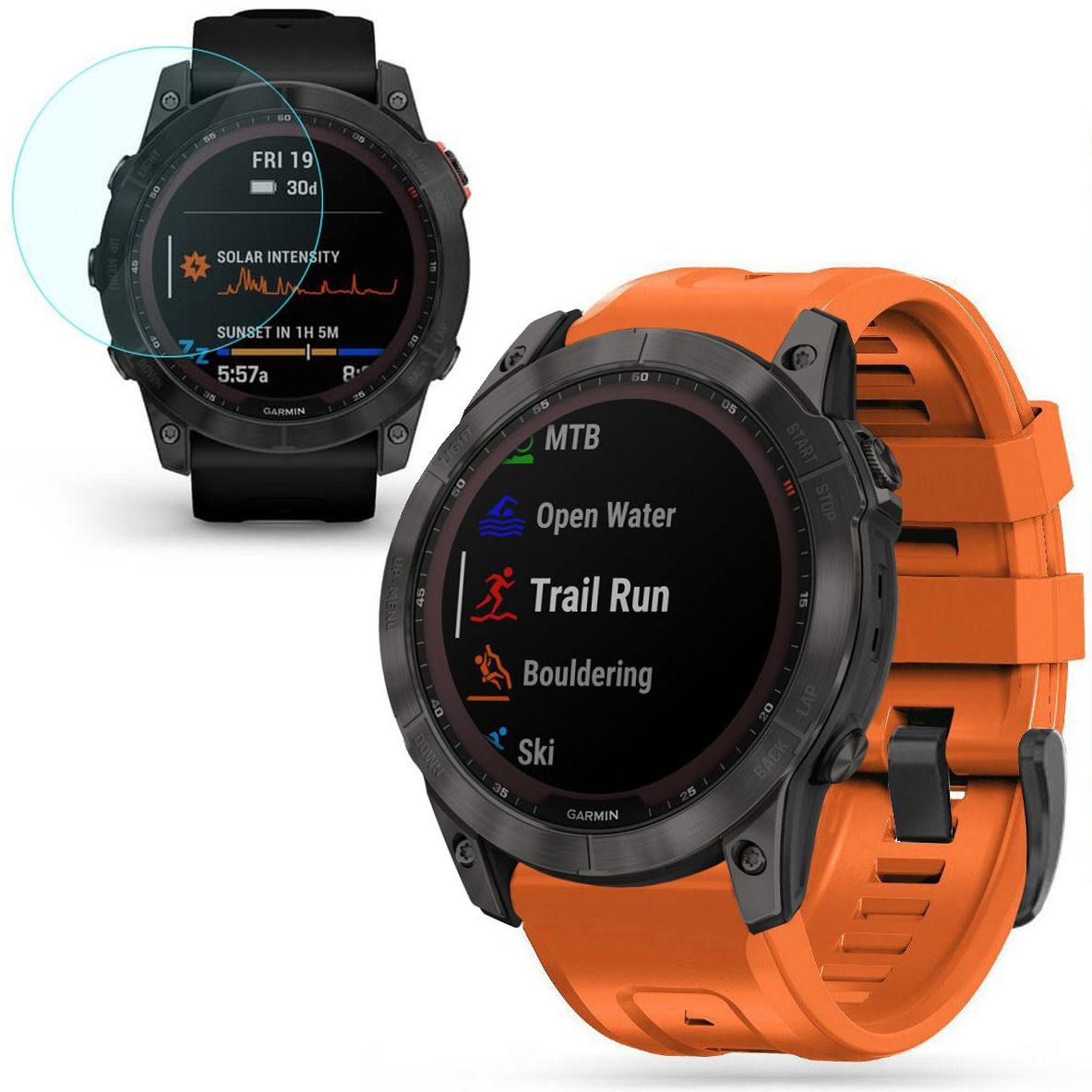 Pasek Silikonowy SPORT | 26mm | Orange + SZKŁO do Garmin Fenix 7X