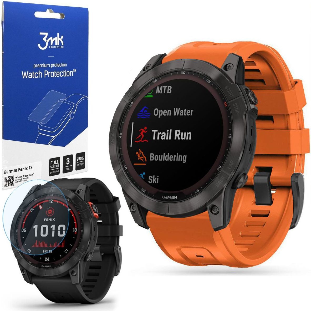 Pasek Silikonowy SPORT | 26mm | Orange + 3x FOLIA 3mk do Garmin Fenix 7X