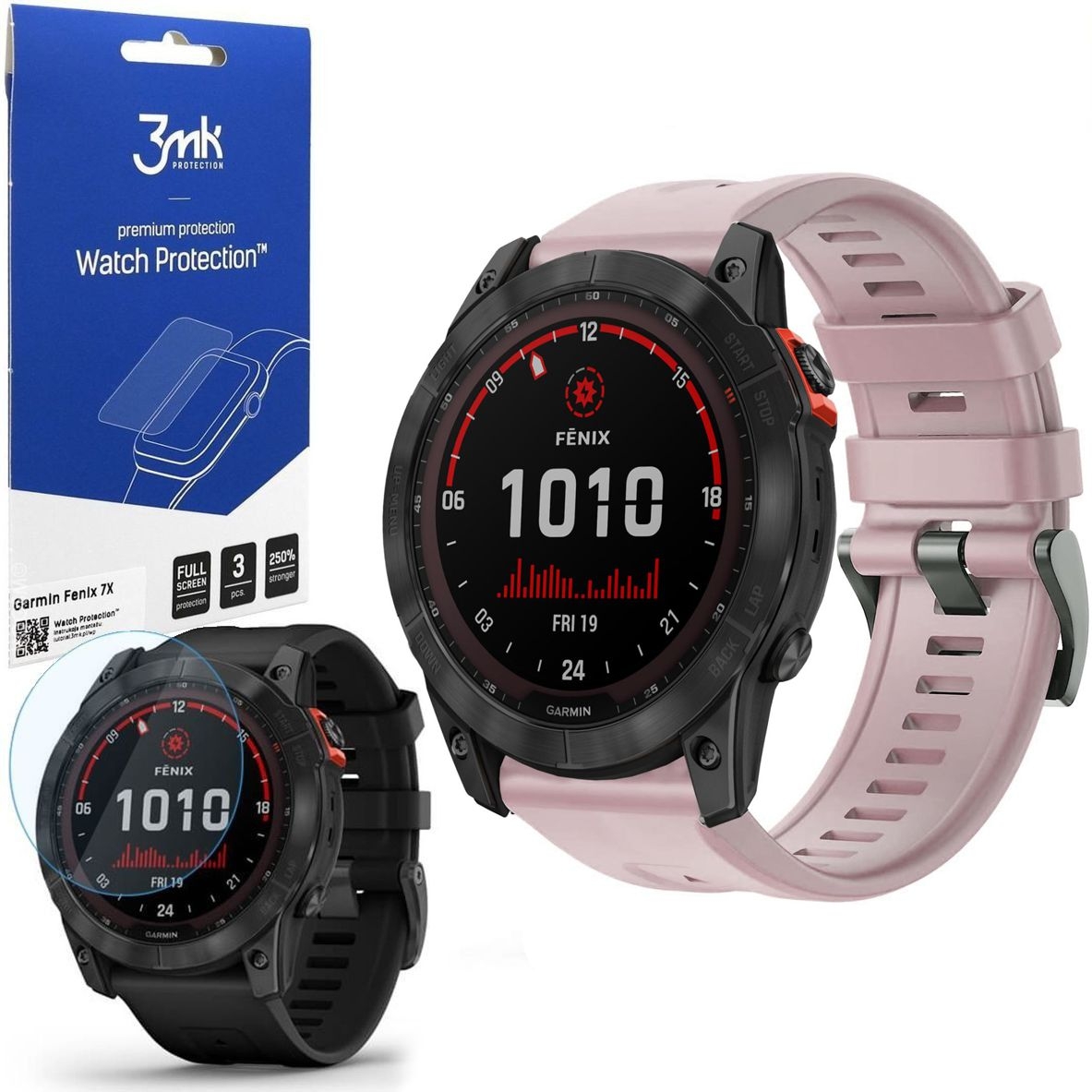 Pasek Silikonowy SPORT | 26mm | Pale Pink + 3x FOLIA 3mk do Garmin Fenix 7X