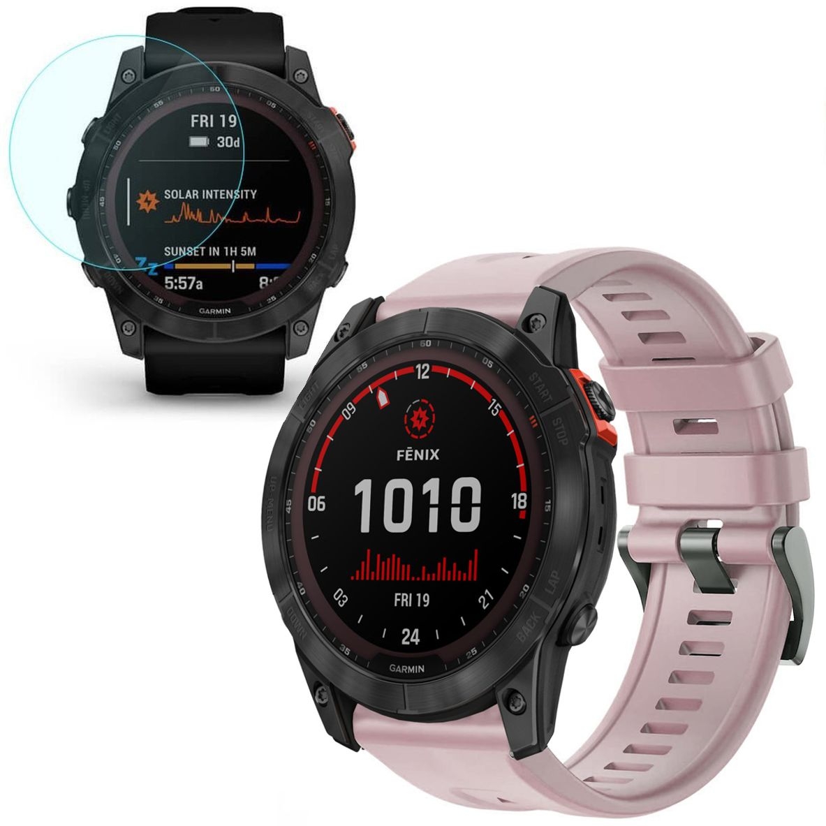 Pasek Silikonowy SPORT | 26mm | Pale Pink + SZKŁO do Garmin Fenix 7X