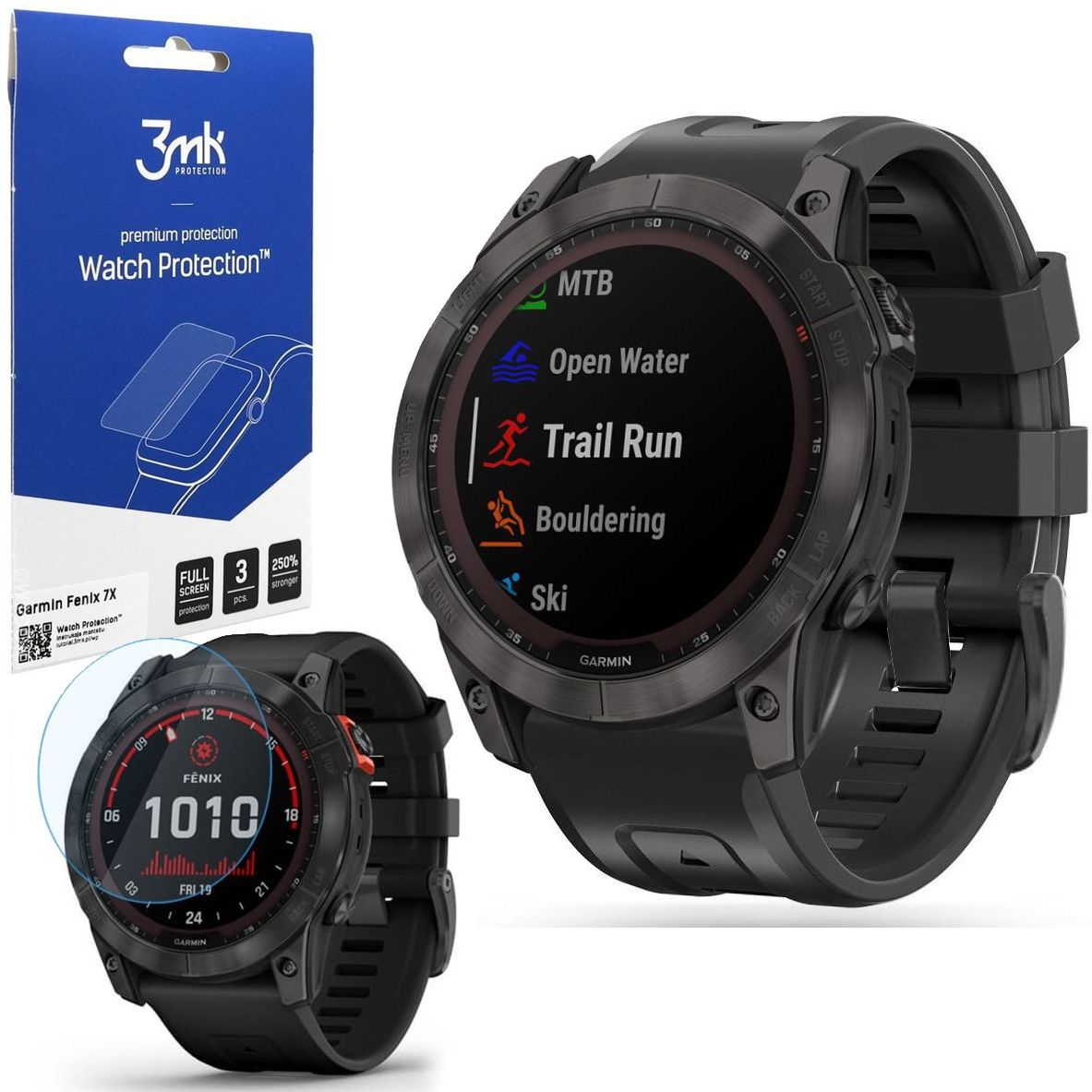 Pasek Silikonowy SPORT | 26mm | Black + 3x FOLIA 3mk do Garmin Fenix 7X
