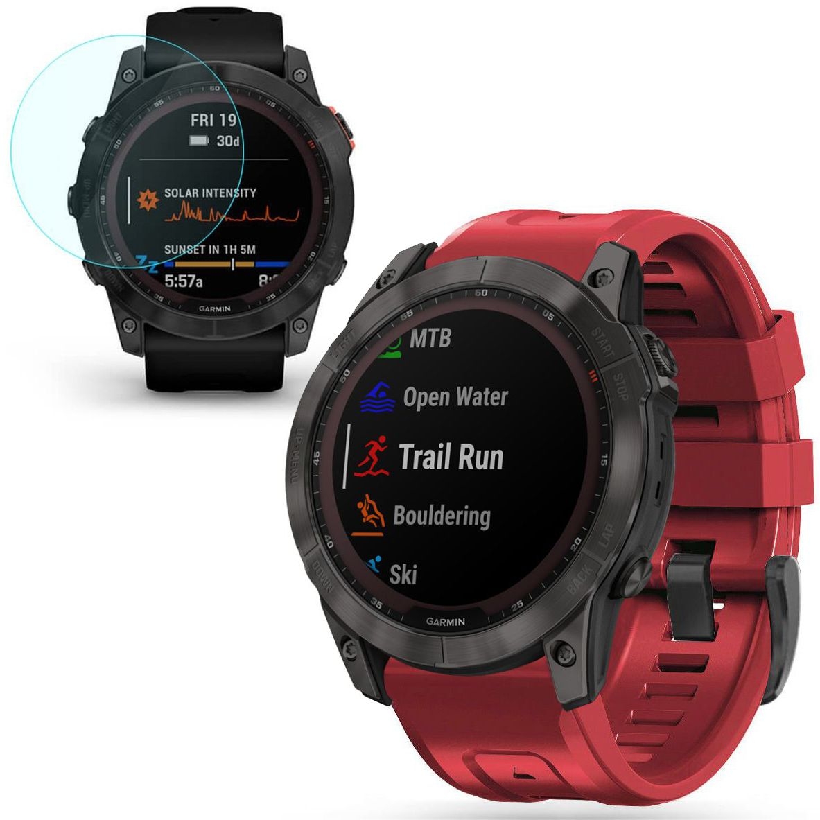 Pasek Silikonowy SPORT | 26mm | Red + SZKŁO do Garmin Fenix 7X