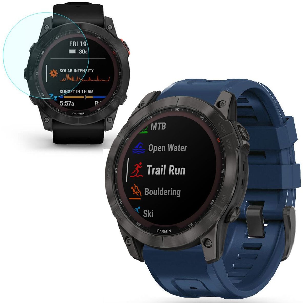 Pasek Silikonowy SPORT | 26mm | Navy + SZKŁO do Garmin Fenix 7X