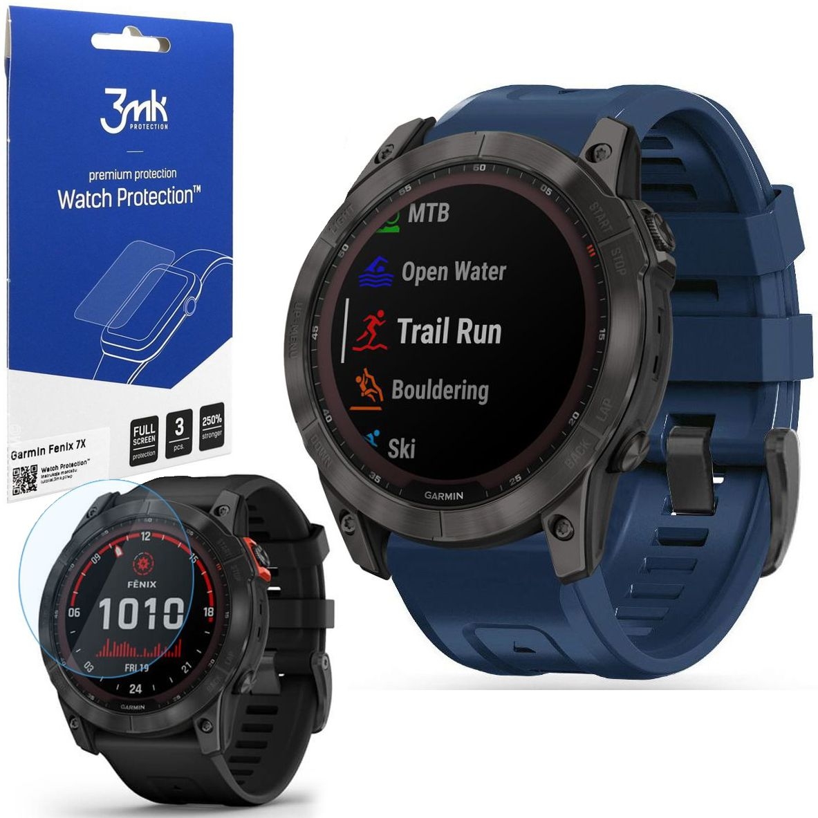 Pasek Silikonowy SPORT | 26mm | Navy + 3x FOLIA 3mk do Garmin Fenix 7X