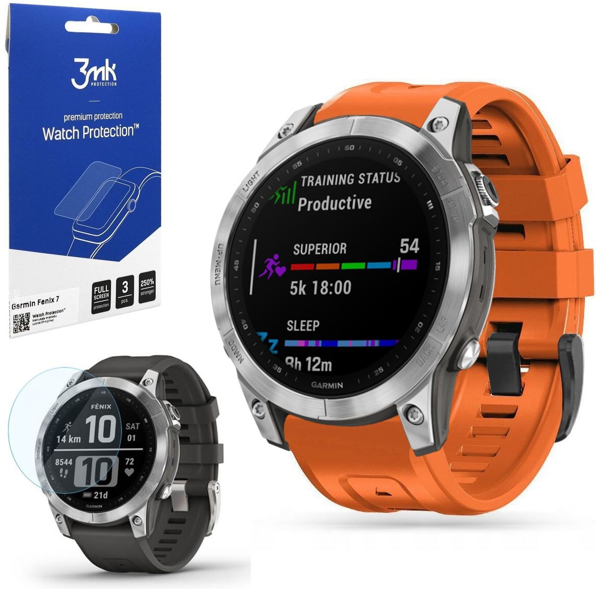 Pasek Silikonowy SPORT | 22mm | Orange + 3x FOLIA 3mk do Garmin Fenix 7