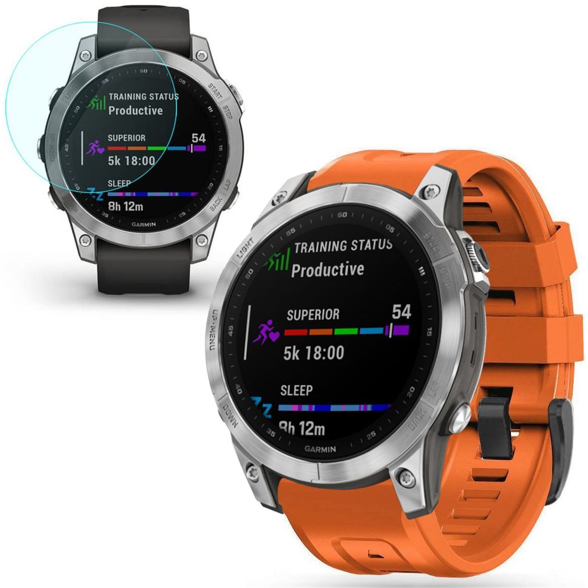 Pasek Silikonowy SPORT | 22mm | Orange + SZKŁO do Garmin Fenix 7