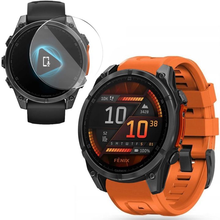 Pasek Silikonowy SPORT | 22mm | Orange + SZKŁO do Garmin Fenix 8 47mm AMOLED