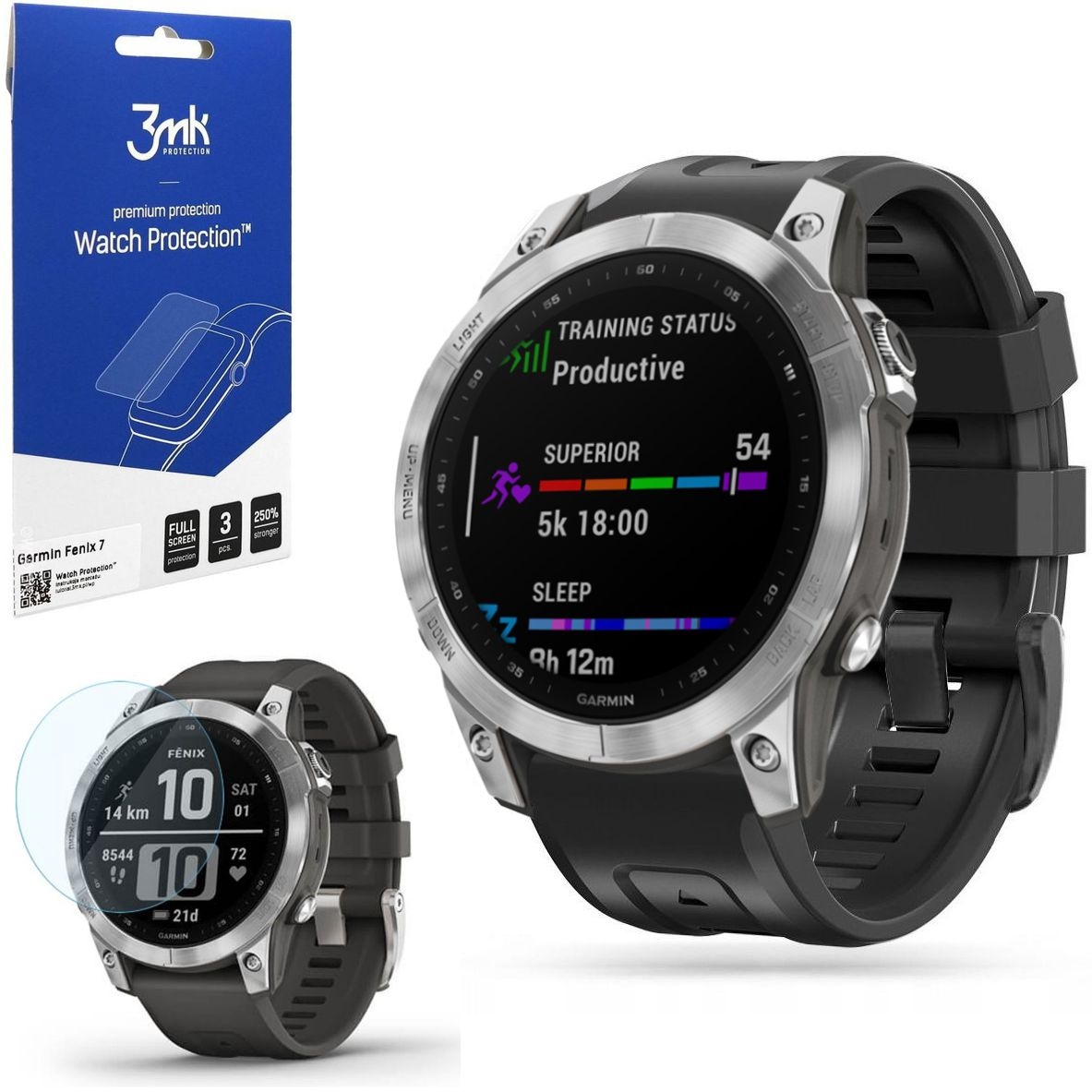 Pasek Silikonowy SPORT | 22mm | Black + 3x FOLIA 3mk do Garmin Fenix 7