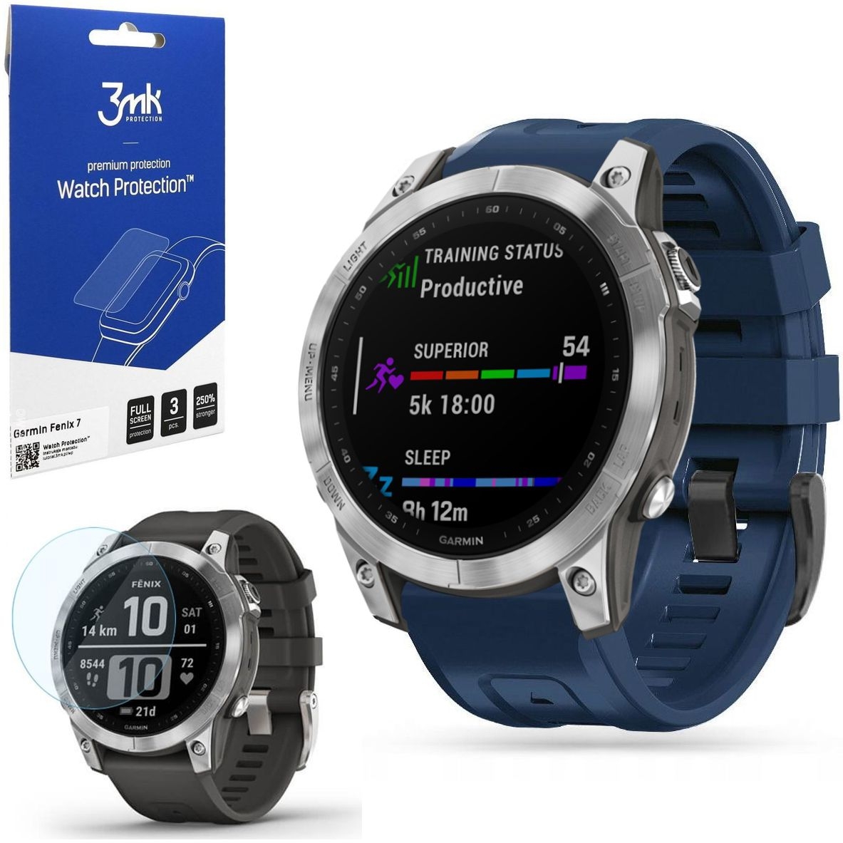 Pasek Silikonowy SPORT | 22mm | Navy + 3x FOLIA 3mk do Garmin Fenix 7
