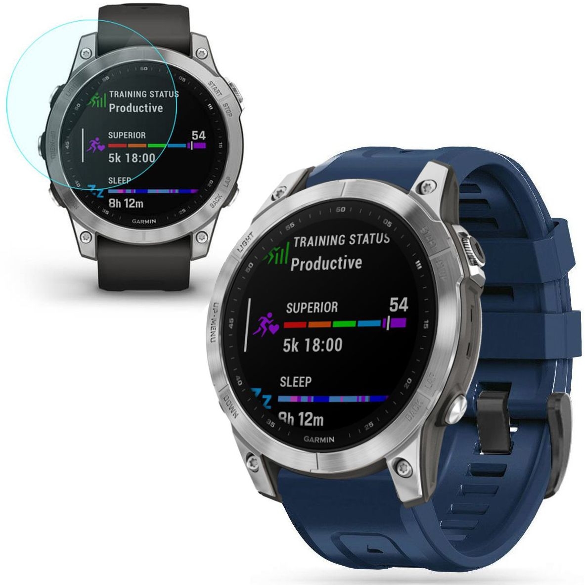 Pasek Silikonowy SPORT | 22mm | Navy + SZKŁO do Garmin Fenix 7