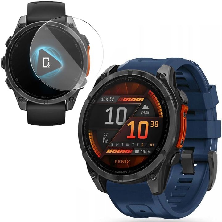 Pasek Silikonowy SPORT | 22mm | Navy + SZKŁO do Garmin Fenix 8 47mm AMOLED