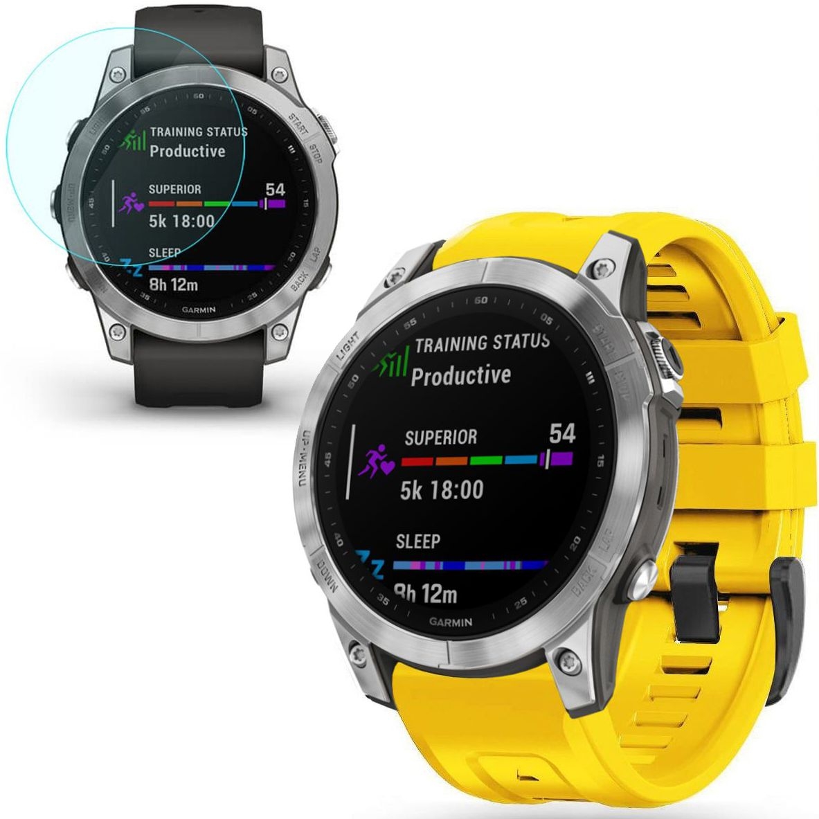 Pasek Silikonowy SPORT | 22mm | Yellow + SZKŁO do Garmin Fenix 7