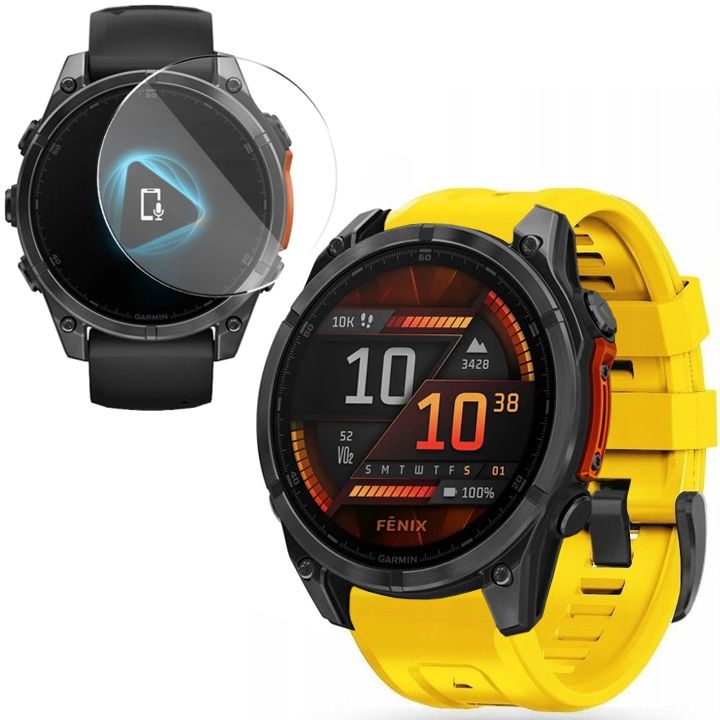 Pasek Silikonowy SPORT | 22mm | Yellow + SZKŁO do Garmin Fenix 8 47mm AMOLED