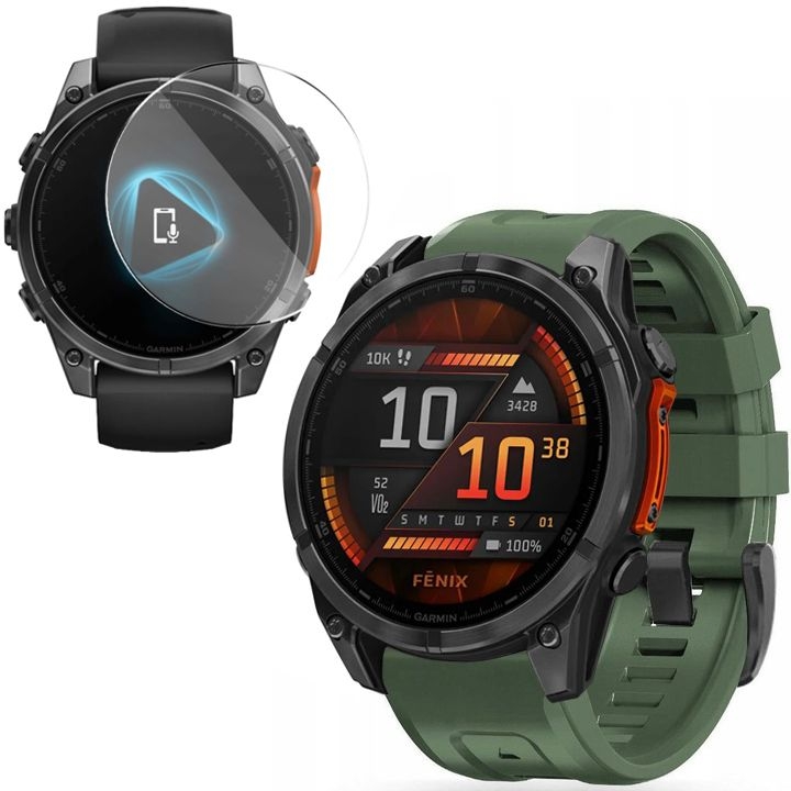 Pasek Silikonowy SPORT | 22mm | Green + SZKŁO do Garmin Fenix 8 47mm AMOLED