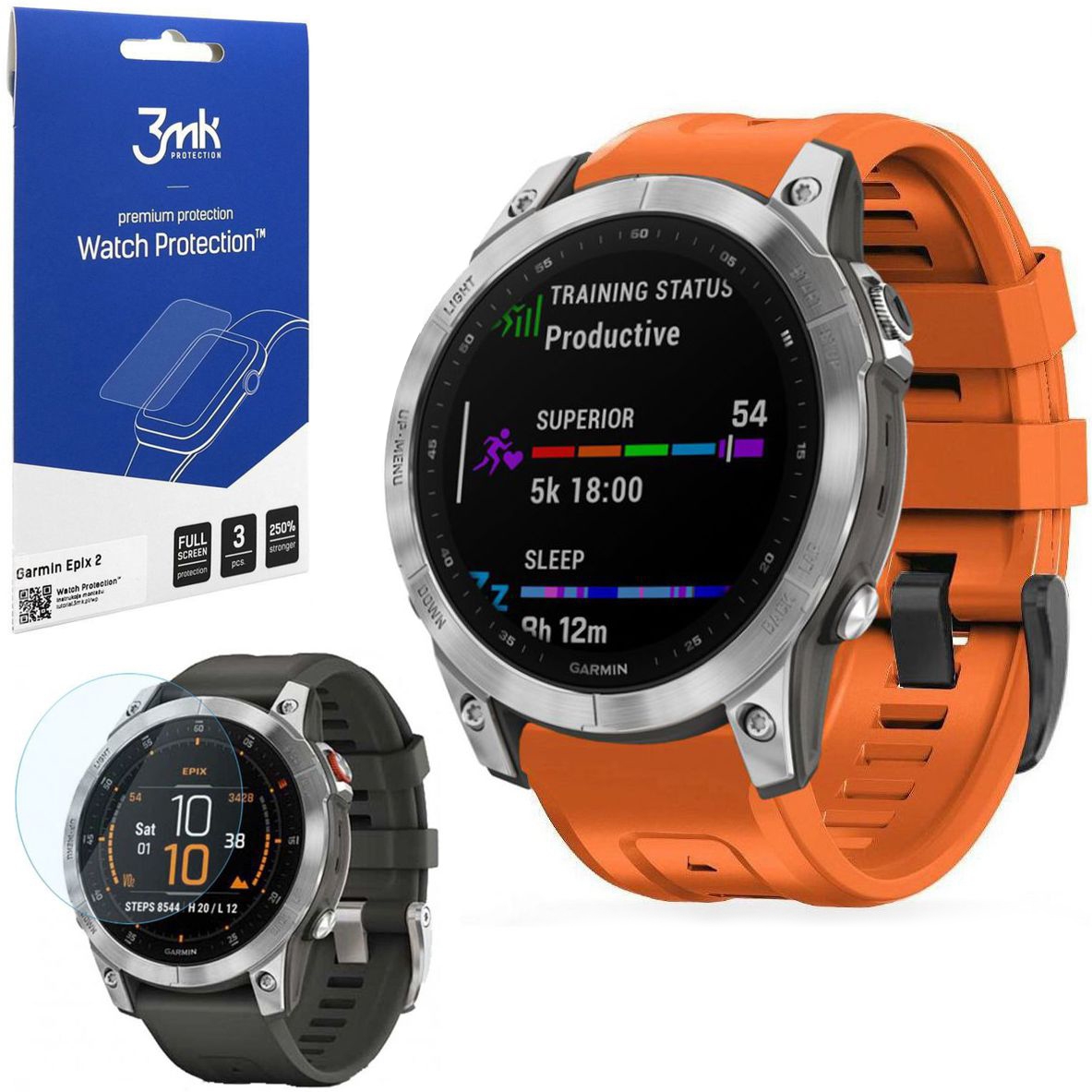 Pasek Silikonowy SPORT | 22mm | Orange + 3x FOLIA 3mk do Garmin epix 2
