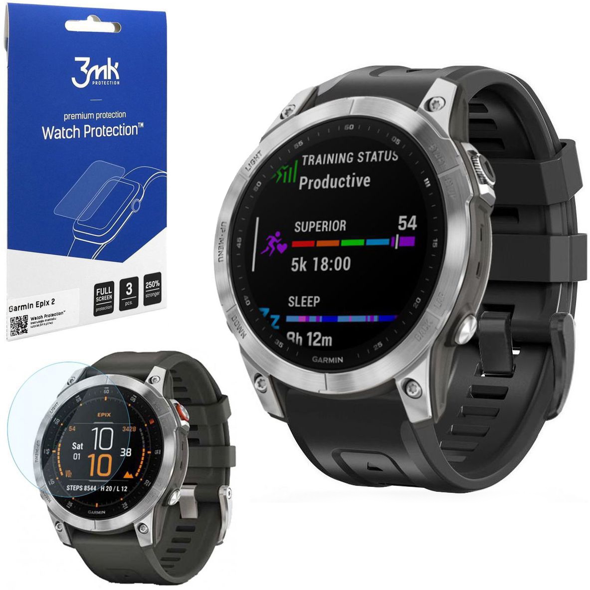 Pasek Silikonowy SPORT | 22mm | Black + 3x FOLIA 3mk do Garmin epix 2