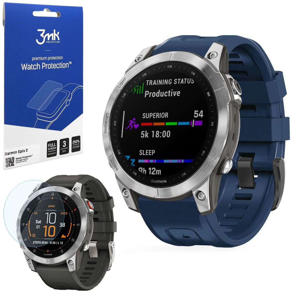 Pasek Silikonowy SPORT | 22mm | Navy + 3x FOLIA 3mk do Garmin epix 2