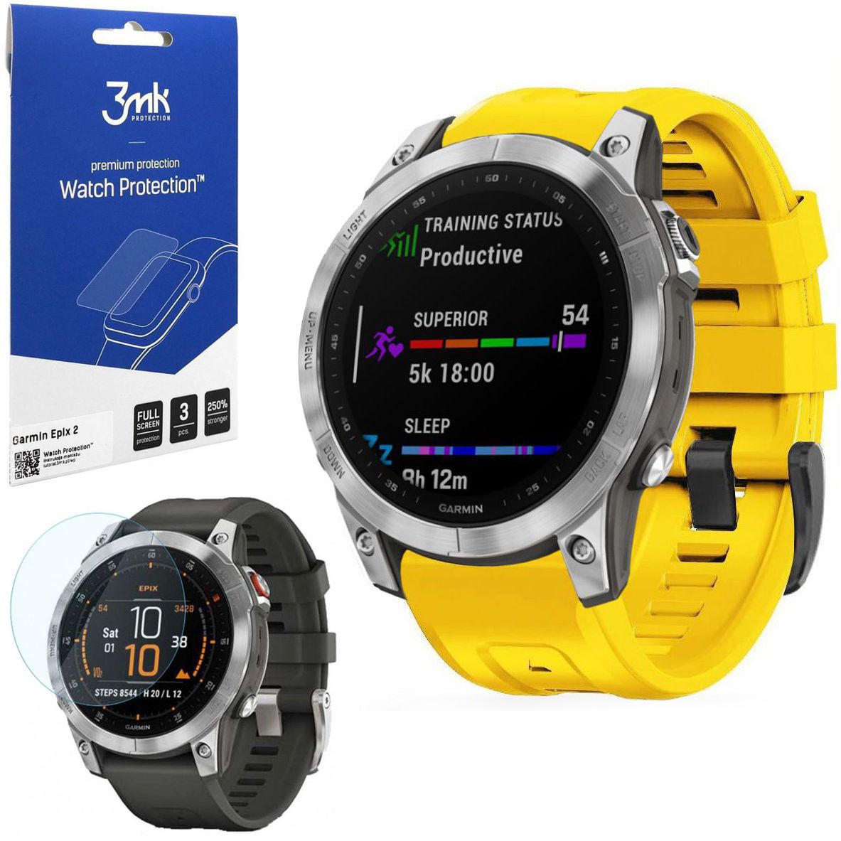 Pasek Silikonowy SPORT | 22mm | Yellow + 3x FOLIA 3mk do Garmin epix 2
