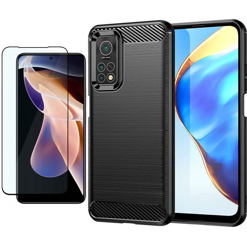 Etui CARBON Soft Case | Coal Black + SZKŁO 5D do Xiaomi Redmi Note 11 Pro 5G