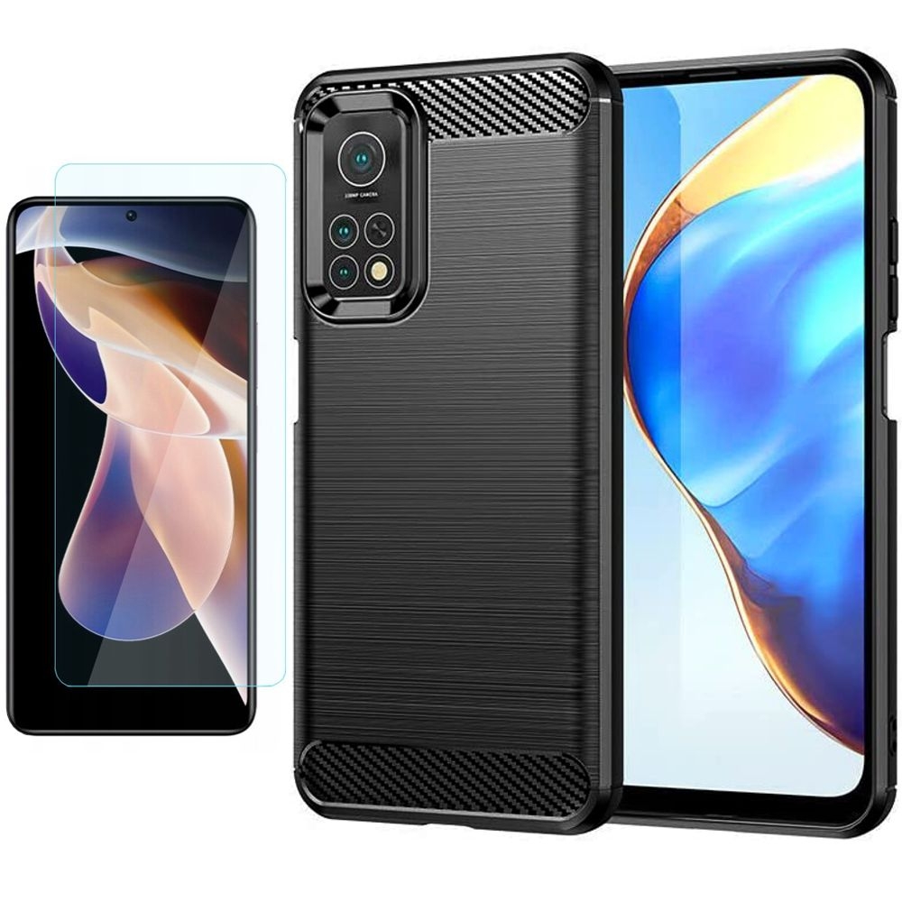 Etui CARBON Soft Case | Coal Black + SZKŁO do Xiaomi Redmi Note 11 Pro 5G