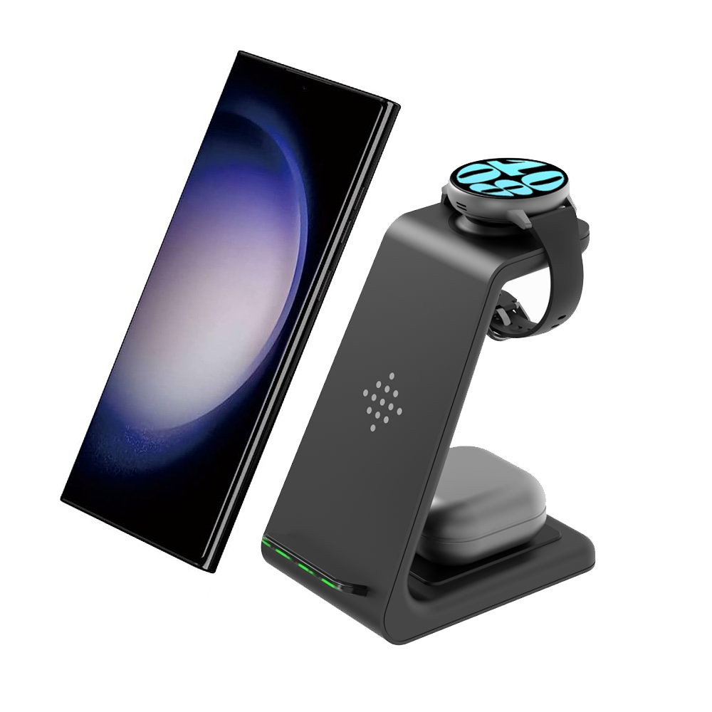 Stacja Smart 3w1 | Stojąca Ładowarka Indukcyjna Qi | 10W do Smartfona i Smartwatcha