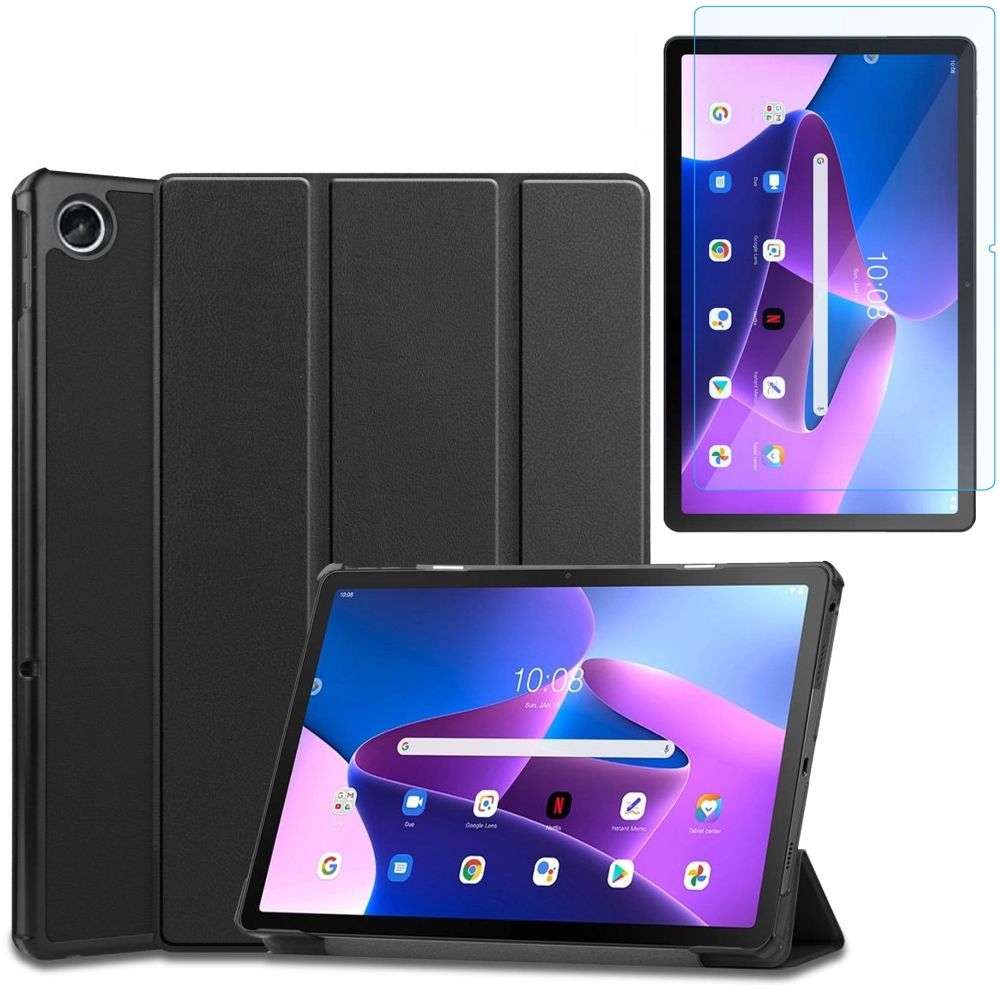 Zamykane Etui Smart Case | Black + SZKŁO do Lenovo Tab M10 Plus 10.6 Gen 3