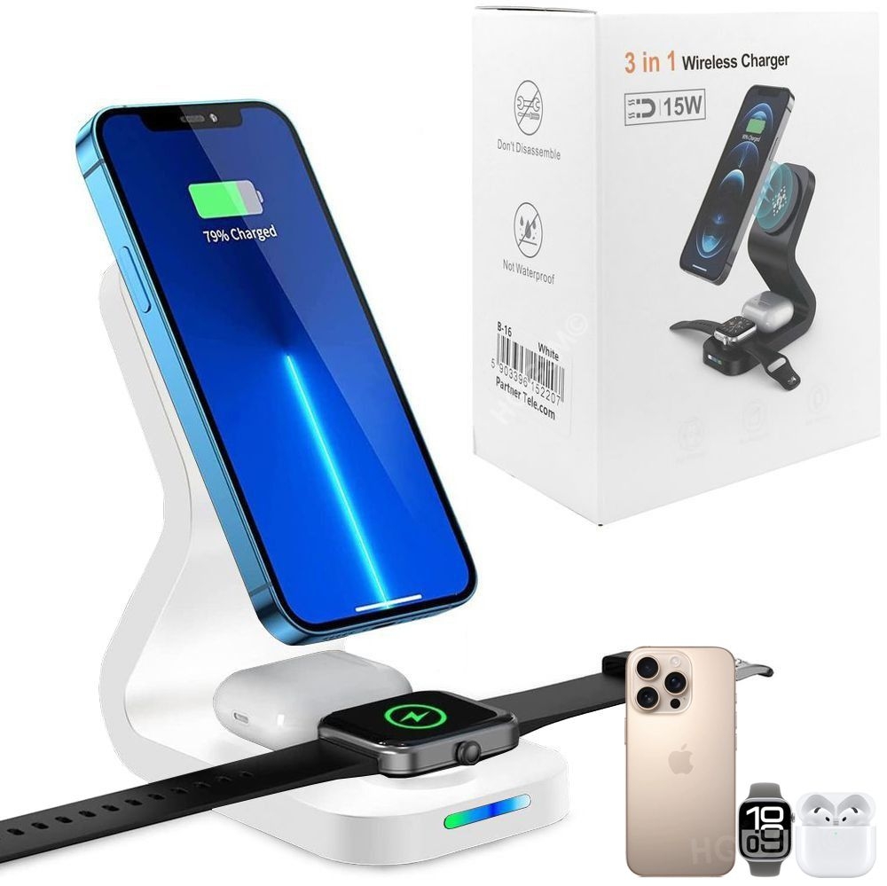 Stacja MagSafe 3w1  | Bezprzewodowa Ładowarka Indukcyjna Qi Stojak | 15W