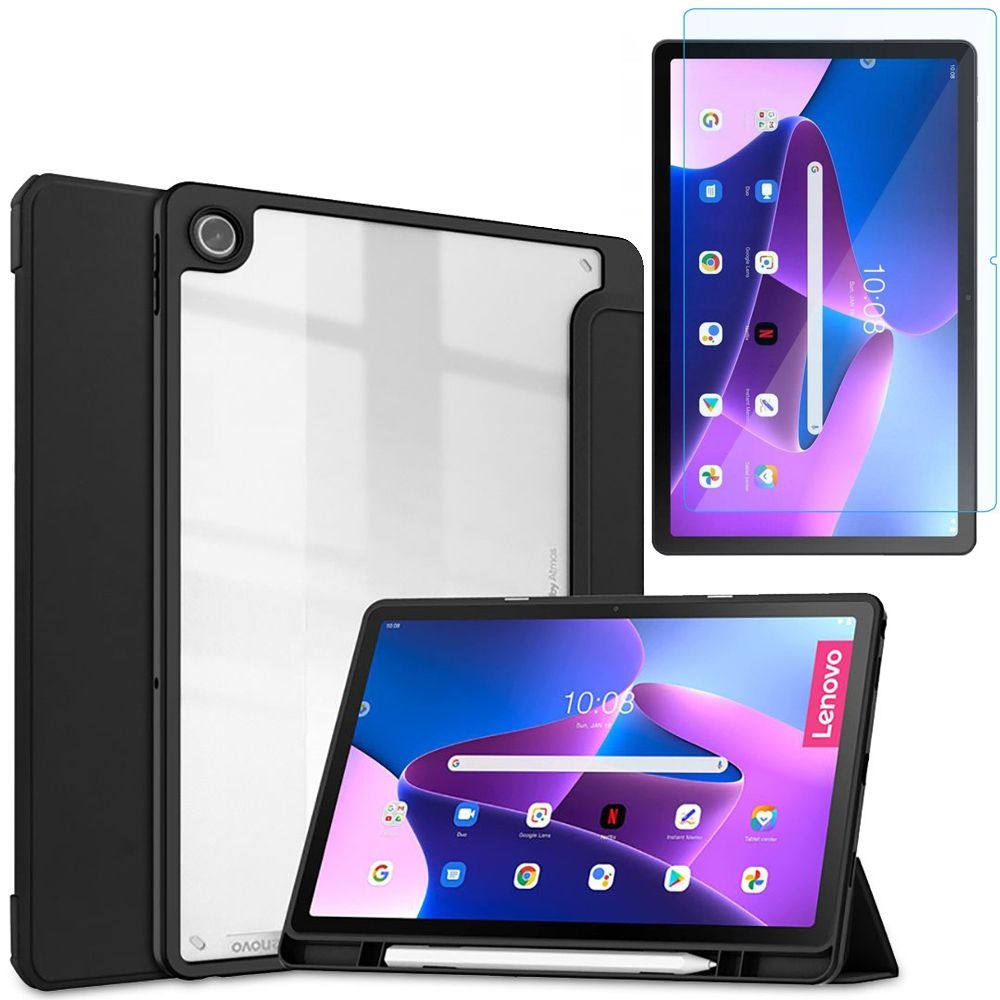 Stojące Etui Smart Hybrid | Black + SZKŁO do Lenovo Tab M10 Plus 10.6 Gen 3