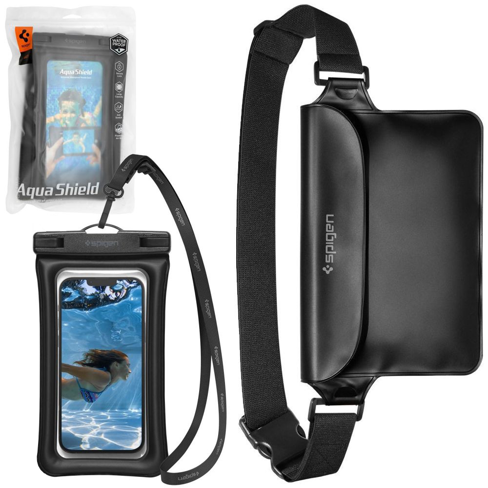 ZESTAW Spigen Aqua Shield A621 | Pływające Wodoszczelne Etui + Nerka Saszetka IPX8 | Czarne