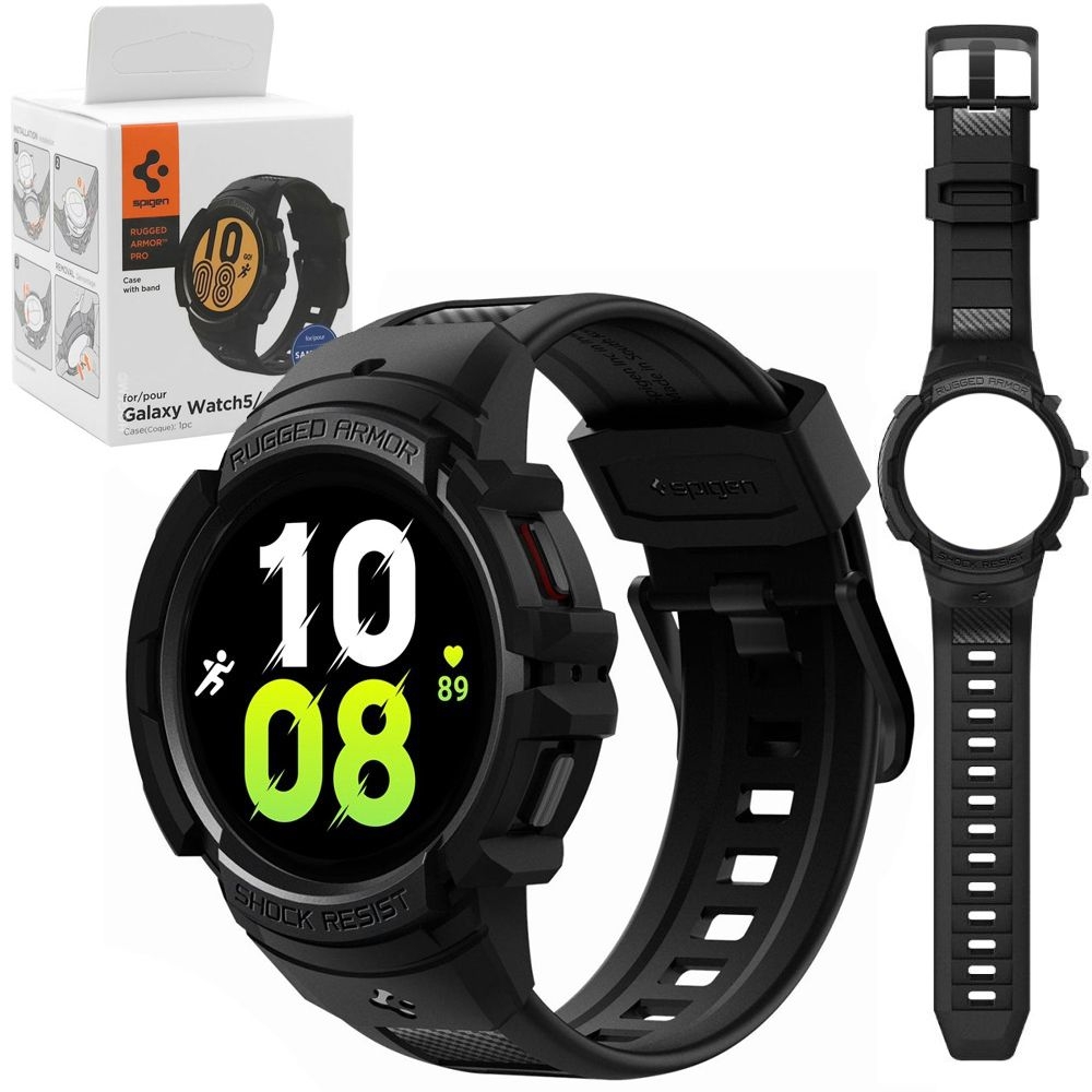 Etui + Pasek SPIGEN Rugged Armor PRO | Black do Samsung Galaxy Watch 5/4 44mm