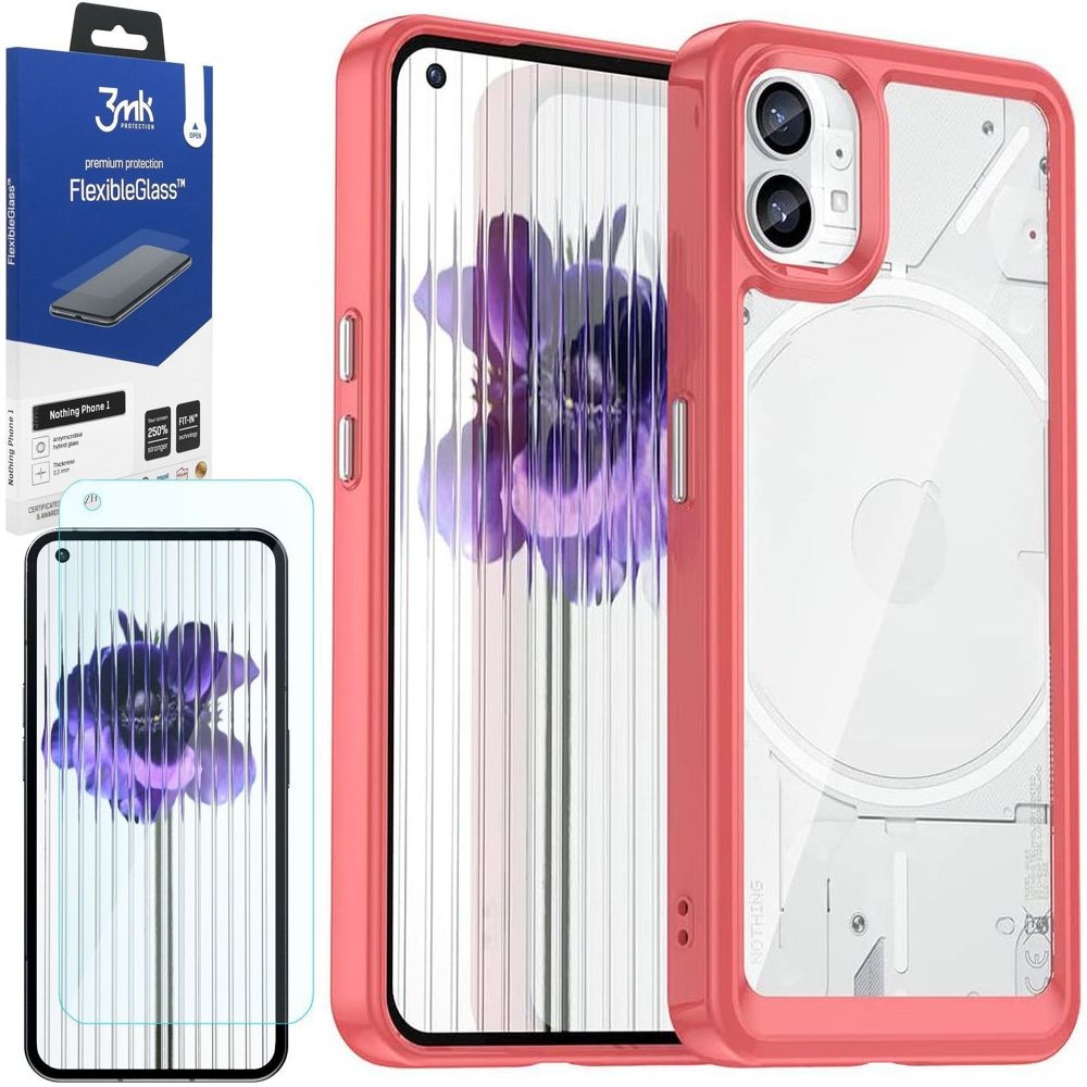 Etui Clear Hybrid Case | Red + SZKŁO 3mk Flexible Glass do Nothing Phone (1)